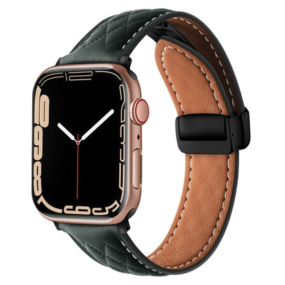 Folding Buckle Rhombus Leather Watch Band, For Apple Watch SE 2023 44mm, For Apple Watch Ultra 49mm, For Apple Watch SE 2023 40mm, For Apple Watch 8 41mm, For Apple Watch Ultra 2 49mm, For Apple Watch 8 45mm, For Apple Watch 9 45mm                     ...