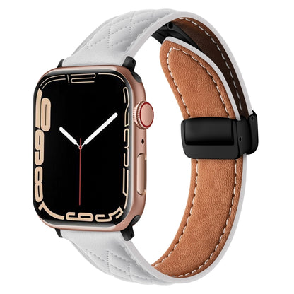 Folding Buckle Rhombus Leather Watch Band, For Apple Watch SE 2023 44mm, For Apple Watch Ultra 49mm, For Apple Watch SE 2023 40mm, For Apple Watch 8 41mm, For Apple Watch Ultra 2 49mm, For Apple Watch 8 45mm, For Apple Watch 9 45mm                     ...