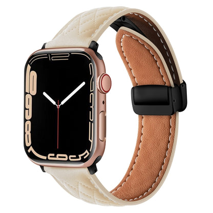 Folding Buckle Rhombus Leather Watch Band, For Apple Watch SE 2023 44mm, For Apple Watch Ultra 49mm, For Apple Watch SE 2023 40mm, For Apple Watch 8 41mm, For Apple Watch Ultra 2 49mm, For Apple Watch 8 45mm, For Apple Watch 9 45mm                     ...