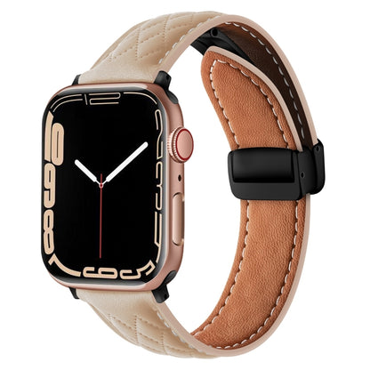 Folding Buckle Rhombus Leather Watch Band, For Apple Watch SE 2023 44mm, For Apple Watch Ultra 49mm, For Apple Watch SE 2023 40mm, For Apple Watch 8 41mm, For Apple Watch Ultra 2 49mm, For Apple Watch 8 45mm, For Apple Watch 9 45mm                     ...