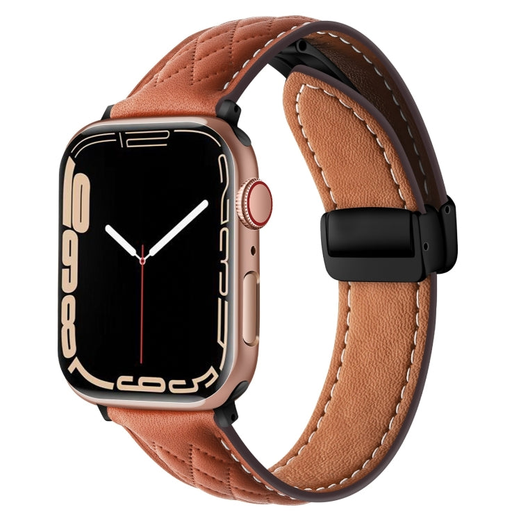 Folding Buckle Rhombus Leather Watch Band, For Apple Watch SE 2023 44mm, For Apple Watch Ultra 49mm, For Apple Watch SE 2023 40mm, For Apple Watch 8 41mm, For Apple Watch Ultra 2 49mm, For Apple Watch 8 45mm, For Apple Watch 9 45mm                     ...