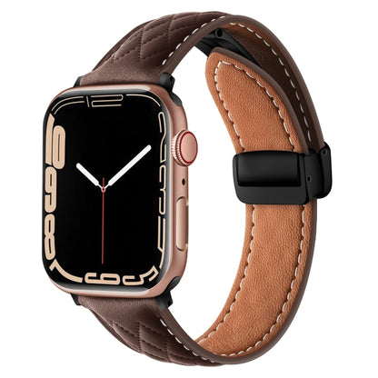Folding Buckle Rhombus Leather Watch Band, For Apple Watch SE 2023 44mm, For Apple Watch Ultra 49mm, For Apple Watch SE 2023 40mm, For Apple Watch 8 41mm, For Apple Watch Ultra 2 49mm, For Apple Watch 8 45mm, For Apple Watch 9 45mm                     ...