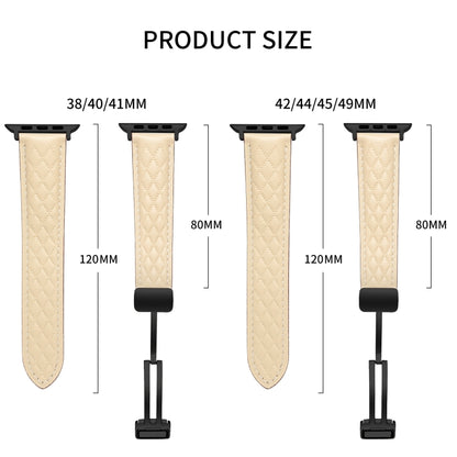 Folding Buckle Rhombus Leather Watch Band, For Apple Watch Ultra 49mm, For Apple Watch SE 2023 44mm, For Apple Watch SE 2023 40mm, For Apple Watch 8 41mm, For Apple Watch Ultra 2 49mm, For Apple Watch 8 45mm, For Apple Watch 9 45mm                     ...
