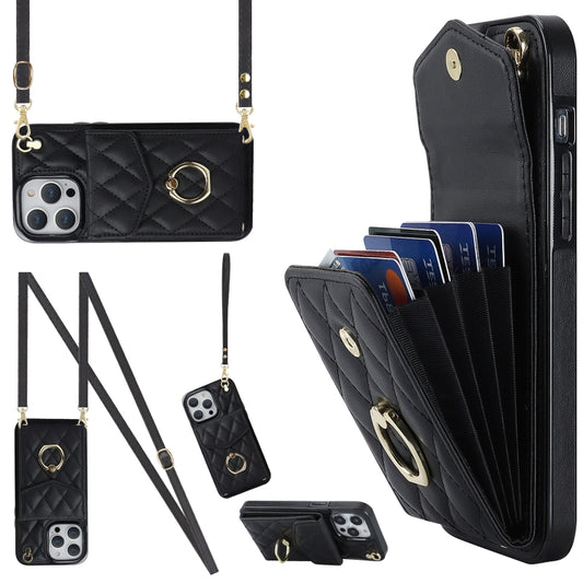 Rhombic Texture Card Bag Phone Case with Long Lanyard, For iPhone 14 Pro Max, For iPhone 13 Pro Max, For iPhone 13 Pro, For iPhone 13, For iPhone 12 / 12 Pro, For iPhone 12 Pro Max, For iPhone 11 Pro Max, For iPhone 11, For iPhone 11 Pro, For iPhone XR...