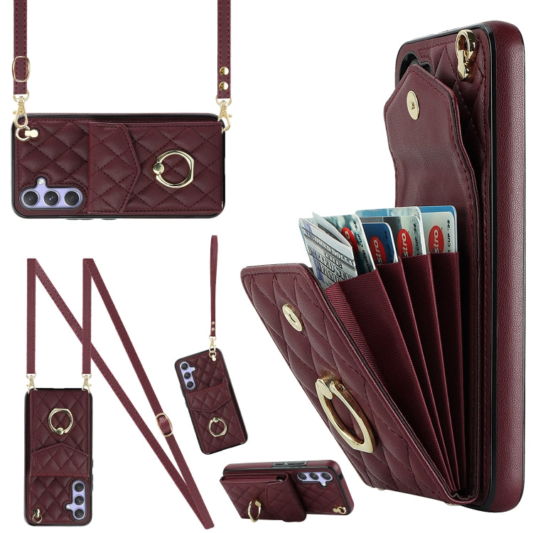 Rhombic Texture Card Bag Phone Case with Long Lanyard, For Samsung Galaxy S26+ 5G, For Samsung Galaxy S26 Ultra 5G, For Samsung Galaxy S26 5G, For Samsung Galaxy S25 Edge 5G, For Samsung Galaxy S24 Ultra 5G, For Samsung Galaxy S24+ 5G                  ...