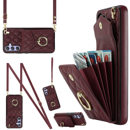 Rhombic Texture Card Bag Phone Case with Long Lanyard, For Samsung Galaxy S26+ 5G, For Samsung Galaxy S26 Ultra 5G, For Samsung Galaxy S26 5G, For Samsung Galaxy S25 Edge 5G, For Samsung Galaxy S24 Ultra 5G, For Samsung Galaxy S24+ 5G                  ...