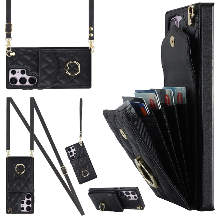 Rhombic Texture Card Bag Phone Case with Long Lanyard, For Samsung Galaxy S26+ 5G, For Samsung Galaxy S26 Ultra 5G, For Samsung Galaxy S26 5G, For Samsung Galaxy S25 Edge 5G, For Samsung Galaxy S24 Ultra 5G, For Samsung Galaxy S24+ 5G                  ...
