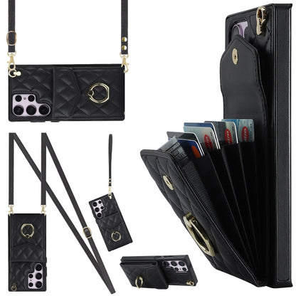 Rhombic Texture Card Bag Phone Case with Long Lanyard, For Samsung Galaxy S26+ 5G, For Samsung Galaxy S26 Ultra 5G, For Samsung Galaxy S26 5G, For Samsung Galaxy S25 Edge 5G, For Samsung Galaxy S24 Ultra 5G, For Samsung Galaxy S24+ 5G                  ...