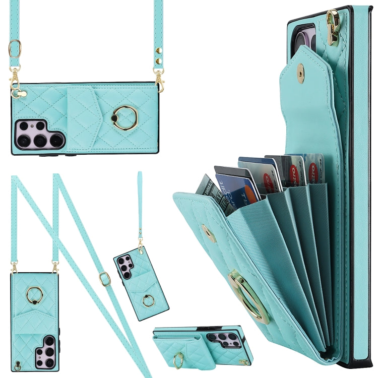Rhombic Texture Card Bag Phone Case with Long Lanyard, For Samsung Galaxy S26+ 5G, For Samsung Galaxy S26 Ultra 5G, For Samsung Galaxy S26 5G, For Samsung Galaxy S25 Edge 5G, For Samsung Galaxy S24 Ultra 5G, For Samsung Galaxy S24+ 5G                  ...