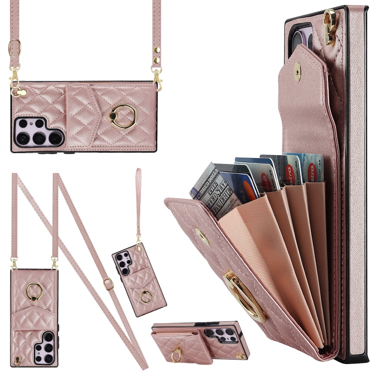 Rhombic Texture Card Bag Phone Case with Long Lanyard, For Samsung Galaxy S26+ 5G, For Samsung Galaxy S26 Ultra 5G, For Samsung Galaxy S26 5G, For Samsung Galaxy S25 Edge 5G, For Samsung Galaxy S24 Ultra 5G, For Samsung Galaxy S24+ 5G                  ...