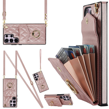 Rhombic Texture Card Bag Phone Case with Long Lanyard, For Samsung Galaxy S26+ 5G, For Samsung Galaxy S26 Ultra 5G, For Samsung Galaxy S26 5G, For Samsung Galaxy S25 Edge 5G, For Samsung Galaxy S24 Ultra 5G, For Samsung Galaxy S24+ 5G                  ...