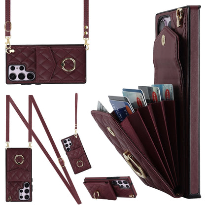Rhombic Texture Card Bag Phone Case with Long Lanyard, For Samsung Galaxy S26+ 5G, For Samsung Galaxy S26 Ultra 5G, For Samsung Galaxy S26 5G, For Samsung Galaxy S25 Edge 5G, For Samsung Galaxy S24 Ultra 5G, For Samsung Galaxy S24+ 5G                  ...