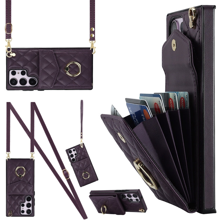 Rhombic Texture Card Bag Phone Case with Long Lanyard, For Samsung Galaxy S26+ 5G, For Samsung Galaxy S26 Ultra 5G, For Samsung Galaxy S26 5G, For Samsung Galaxy S25 Edge 5G, For Samsung Galaxy S24 Ultra 5G, For Samsung Galaxy S24+ 5G                  ...