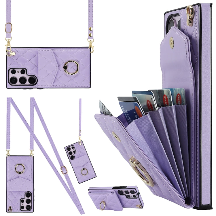 Rhombic Texture Card Bag Phone Case with Long Lanyard, For Samsung Galaxy S26+ 5G, For Samsung Galaxy S26 Ultra 5G, For Samsung Galaxy S26 5G, For Samsung Galaxy S25 Edge 5G, For Samsung Galaxy S24 Ultra 5G, For Samsung Galaxy S24+ 5G                  ...