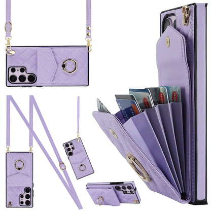 Rhombic Texture Card Bag Phone Case with Long Lanyard, For Samsung Galaxy S26+ 5G, For Samsung Galaxy S26 Ultra 5G, For Samsung Galaxy S26 5G, For Samsung Galaxy S25 Edge 5G, For Samsung Galaxy S24 Ultra 5G, For Samsung Galaxy S24+ 5G                  ...