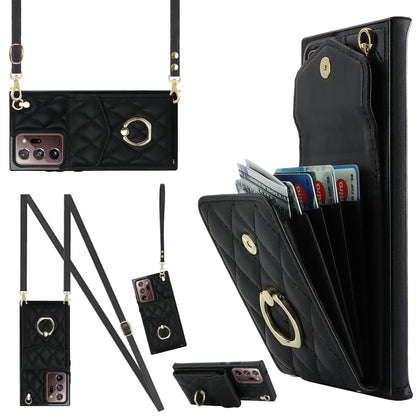 Rhombic Texture Card Bag Phone Case with Long Lanyard, For Samsung Galaxy S26+ 5G, For Samsung Galaxy S26 Ultra 5G, For Samsung Galaxy S26 5G, For Samsung Galaxy S25 Edge 5G, For Samsung Galaxy S24 Ultra 5G, For Samsung Galaxy S24+ 5G                  ...