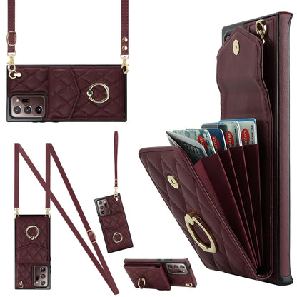 Rhombic Texture Card Bag Phone Case with Long Lanyard, For Samsung Galaxy S26+ 5G, For Samsung Galaxy S26 Ultra 5G, For Samsung Galaxy S26 5G, For Samsung Galaxy S25 Edge 5G, For Samsung Galaxy S24 Ultra 5G, For Samsung Galaxy S24+ 5G                  ...