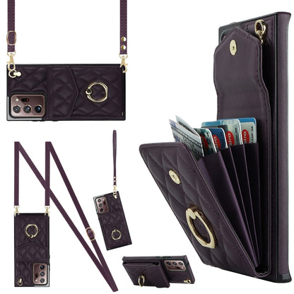 Rhombic Texture Card Bag Phone Case with Long Lanyard, For Samsung Galaxy S26+ 5G, For Samsung Galaxy S26 Ultra 5G, For Samsung Galaxy S26 5G, For Samsung Galaxy S25 Edge 5G, For Samsung Galaxy S24 Ultra 5G, For Samsung Galaxy S24+ 5G                  ...