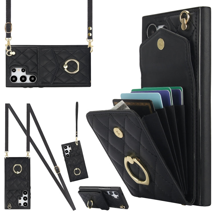 Rhombic Texture Card Bag Phone Case with Long Lanyard, For Samsung Galaxy S26+ 5G, For Samsung Galaxy S26 Ultra 5G, For Samsung Galaxy S26 5G, For Samsung Galaxy S25 Edge 5G, For Samsung Galaxy S24 Ultra 5G, For Samsung Galaxy S24+ 5G                  ...