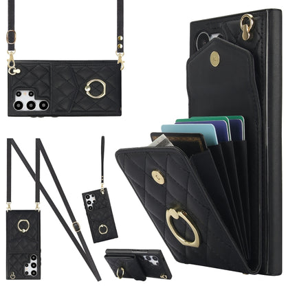 Rhombic Texture Card Bag Phone Case with Long Lanyard, For Samsung Galaxy S26+ 5G, For Samsung Galaxy S26 Ultra 5G, For Samsung Galaxy S26 5G, For Samsung Galaxy S25 Edge 5G, For Samsung Galaxy S24 Ultra 5G, For Samsung Galaxy S24+ 5G                  ...