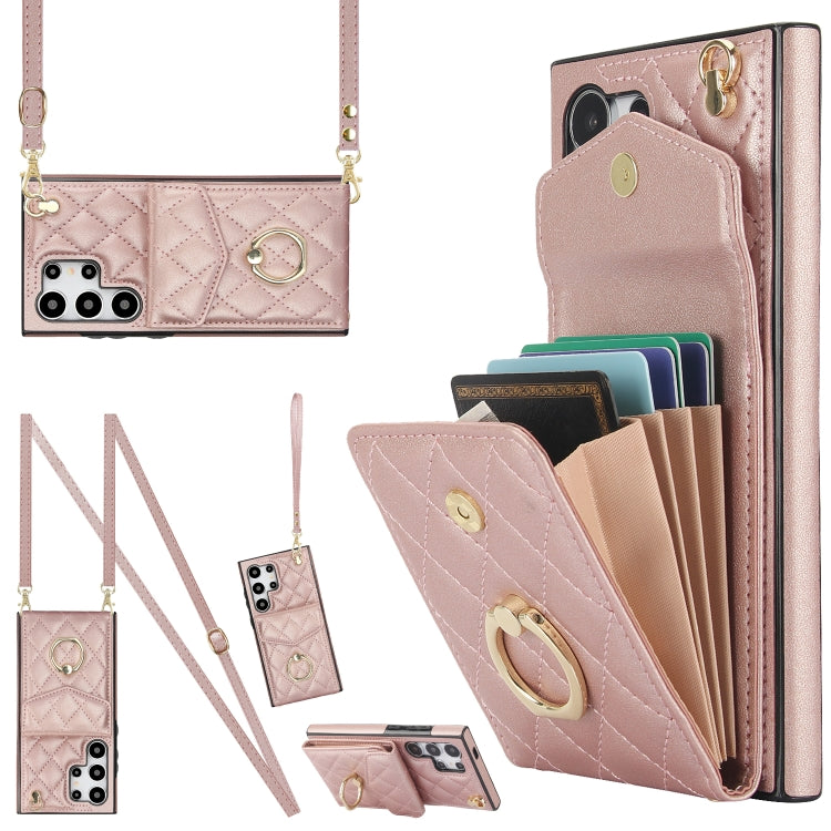 Rhombic Texture Card Bag Phone Case with Long Lanyard, For Samsung Galaxy S26+ 5G, For Samsung Galaxy S26 Ultra 5G, For Samsung Galaxy S26 5G, For Samsung Galaxy S25 Edge 5G, For Samsung Galaxy S24 Ultra 5G, For Samsung Galaxy S24+ 5G                  ...