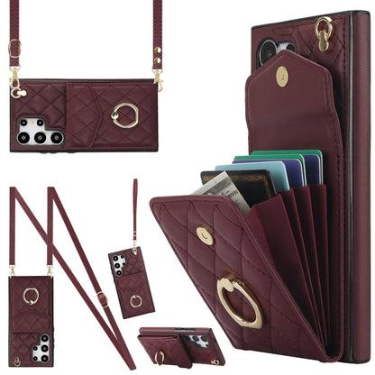 Rhombic Texture Card Bag Phone Case with Long Lanyard, For Samsung Galaxy S26+ 5G, For Samsung Galaxy S26 Ultra 5G, For Samsung Galaxy S26 5G, For Samsung Galaxy S25 Edge 5G, For Samsung Galaxy S24 Ultra 5G, For Samsung Galaxy S24+ 5G                  ...