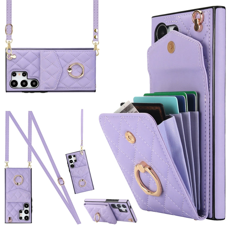 Rhombic Texture Card Bag Phone Case with Long Lanyard, For Samsung Galaxy S26+ 5G, For Samsung Galaxy S26 Ultra 5G, For Samsung Galaxy S26 5G, For Samsung Galaxy S25 Edge 5G, For Samsung Galaxy S24 Ultra 5G, For Samsung Galaxy S24+ 5G                  ...