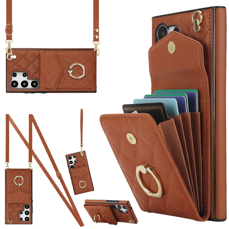 Rhombic Texture Card Bag Phone Case with Long Lanyard, For Samsung Galaxy S26+ 5G, For Samsung Galaxy S26 Ultra 5G, For Samsung Galaxy S26 5G, For Samsung Galaxy S25 Edge 5G, For Samsung Galaxy S24 Ultra 5G, For Samsung Galaxy S24+ 5G                  ...