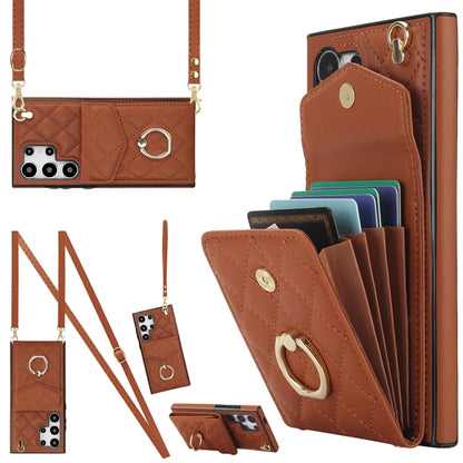 Rhombic Texture Card Bag Phone Case with Long Lanyard, For Samsung Galaxy S26+ 5G, For Samsung Galaxy S26 Ultra 5G, For Samsung Galaxy S26 5G, For Samsung Galaxy S25 Edge 5G, For Samsung Galaxy S24 Ultra 5G, For Samsung Galaxy S24+ 5G                  ...