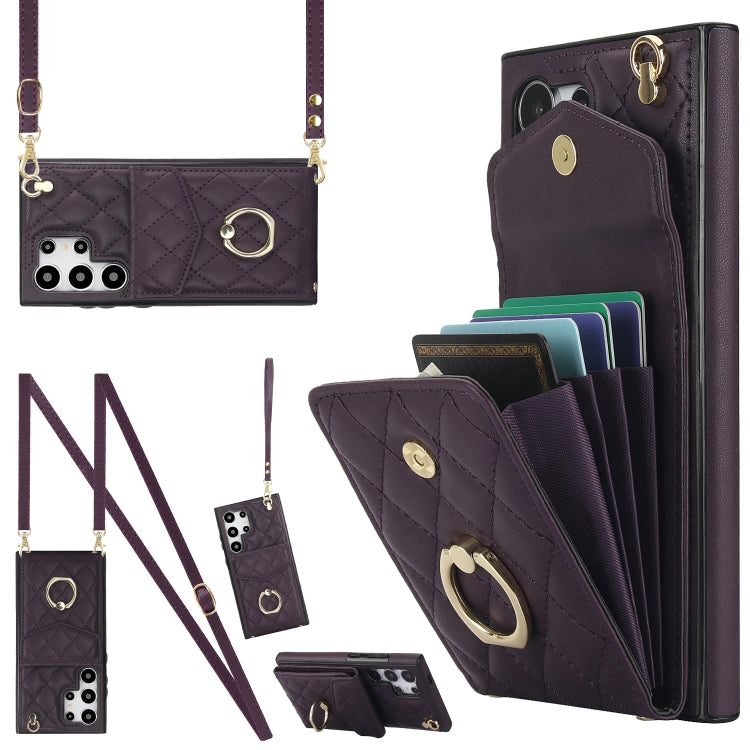 Rhombic Texture Card Bag Phone Case with Long Lanyard, For Samsung Galaxy S26+ 5G, For Samsung Galaxy S26 Ultra 5G, For Samsung Galaxy S26 5G, For Samsung Galaxy S25 Edge 5G, For Samsung Galaxy S24 Ultra 5G, For Samsung Galaxy S24+ 5G                  ...