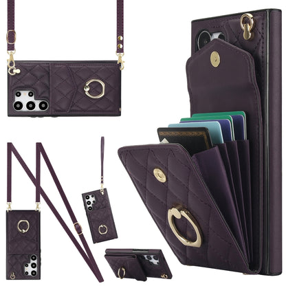 Rhombic Texture Card Bag Phone Case with Long Lanyard, For Samsung Galaxy S26+ 5G, For Samsung Galaxy S26 Ultra 5G, For Samsung Galaxy S26 5G, For Samsung Galaxy S25 Edge 5G, For Samsung Galaxy S24 Ultra 5G, For Samsung Galaxy S24+ 5G                  ...