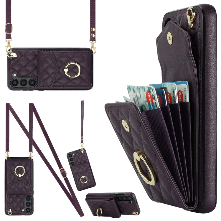 Rhombic Texture Card Bag Phone Case with Long Lanyard, For Samsung Galaxy S26+ 5G, For Samsung Galaxy S26 Ultra 5G, For Samsung Galaxy S26 5G, For Samsung Galaxy S25 Edge 5G, For Samsung Galaxy S24 Ultra 5G, For Samsung Galaxy S24+ 5G                  ...