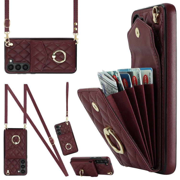 Rhombic Texture Card Bag Phone Case with Long Lanyard, For Samsung Galaxy S26+ 5G, For Samsung Galaxy S26 Ultra 5G, For Samsung Galaxy S26 5G, For Samsung Galaxy S25 Edge 5G, For Samsung Galaxy S24 Ultra 5G, For Samsung Galaxy S24+ 5G                  ...