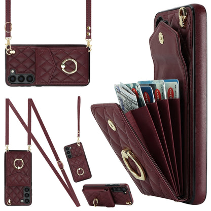 Rhombic Texture Card Bag Phone Case with Long Lanyard, For Samsung Galaxy S26+ 5G, For Samsung Galaxy S26 Ultra 5G, For Samsung Galaxy S26 5G, For Samsung Galaxy S25 Edge 5G, For Samsung Galaxy S24 Ultra 5G, For Samsung Galaxy S24+ 5G                  ...