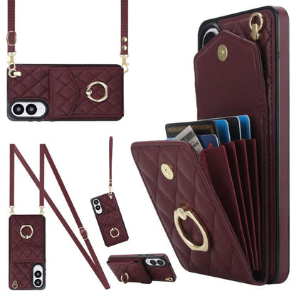 Rhombic Texture Card Bag Phone Case with Long Lanyard, For Samsung Galaxy S26+ 5G, For Samsung Galaxy S26 Ultra 5G, For Samsung Galaxy S26 5G, For Samsung Galaxy S25 Edge 5G, For Samsung Galaxy S24 Ultra 5G, For Samsung Galaxy S24+ 5G                  ...