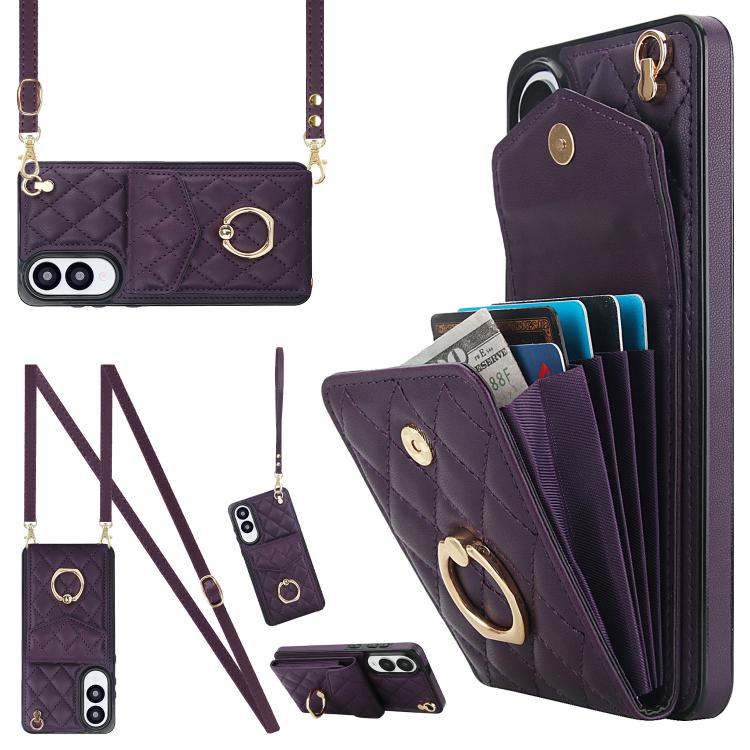 Rhombic Texture Card Bag Phone Case with Long Lanyard, For Samsung Galaxy S26+ 5G, For Samsung Galaxy S26 Ultra 5G, For Samsung Galaxy S26 5G, For Samsung Galaxy S25 Edge 5G, For Samsung Galaxy S24 Ultra 5G, For Samsung Galaxy S24+ 5G                  ...