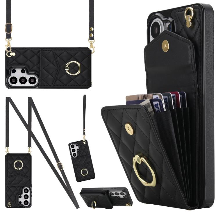 Rhombic Texture Card Bag Phone Case with Long Lanyard, For Samsung Galaxy S26+ 5G, For Samsung Galaxy S26 Ultra 5G, For Samsung Galaxy S26 5G, For Samsung Galaxy S25 Edge 5G, For Samsung Galaxy S24 Ultra 5G, For Samsung Galaxy S24+ 5G                  ...