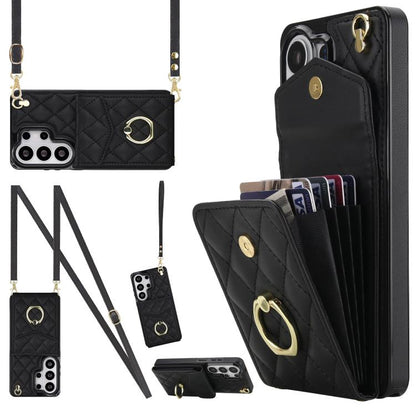 Rhombic Texture Card Bag Phone Case with Long Lanyard, For Samsung Galaxy S26+ 5G, For Samsung Galaxy S26 Ultra 5G, For Samsung Galaxy S26 5G, For Samsung Galaxy S25 Edge 5G, For Samsung Galaxy S24 Ultra 5G, For Samsung Galaxy S24+ 5G                  ...
