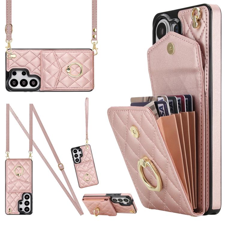 Rhombic Texture Card Bag Phone Case with Long Lanyard, For Samsung Galaxy S26+ 5G, For Samsung Galaxy S26 Ultra 5G, For Samsung Galaxy S26 5G, For Samsung Galaxy S25 Edge 5G, For Samsung Galaxy S24 Ultra 5G, For Samsung Galaxy S24+ 5G                  ...