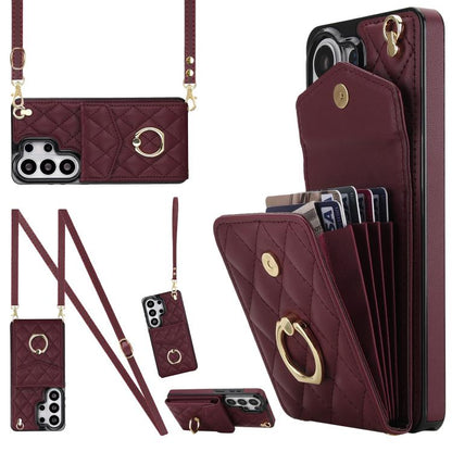 Rhombic Texture Card Bag Phone Case with Long Lanyard, For Samsung Galaxy S26+ 5G, For Samsung Galaxy S26 Ultra 5G, For Samsung Galaxy S26 5G, For Samsung Galaxy S25 Edge 5G, For Samsung Galaxy S24 Ultra 5G, For Samsung Galaxy S24+ 5G                  ...