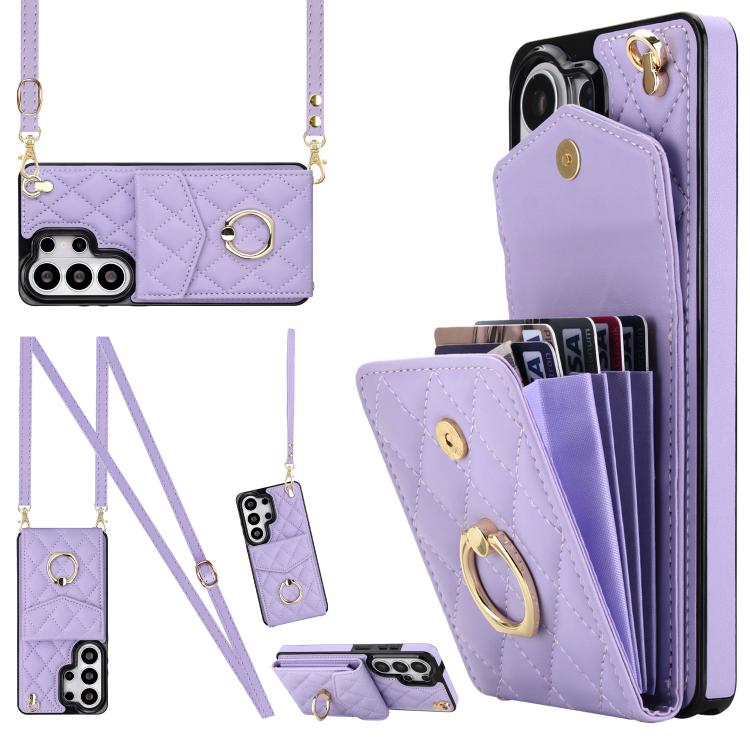 Rhombic Texture Card Bag Phone Case with Long Lanyard, For Samsung Galaxy S26+ 5G, For Samsung Galaxy S26 Ultra 5G, For Samsung Galaxy S26 5G, For Samsung Galaxy S25 Edge 5G, For Samsung Galaxy S24 Ultra 5G, For Samsung Galaxy S24+ 5G                  ...