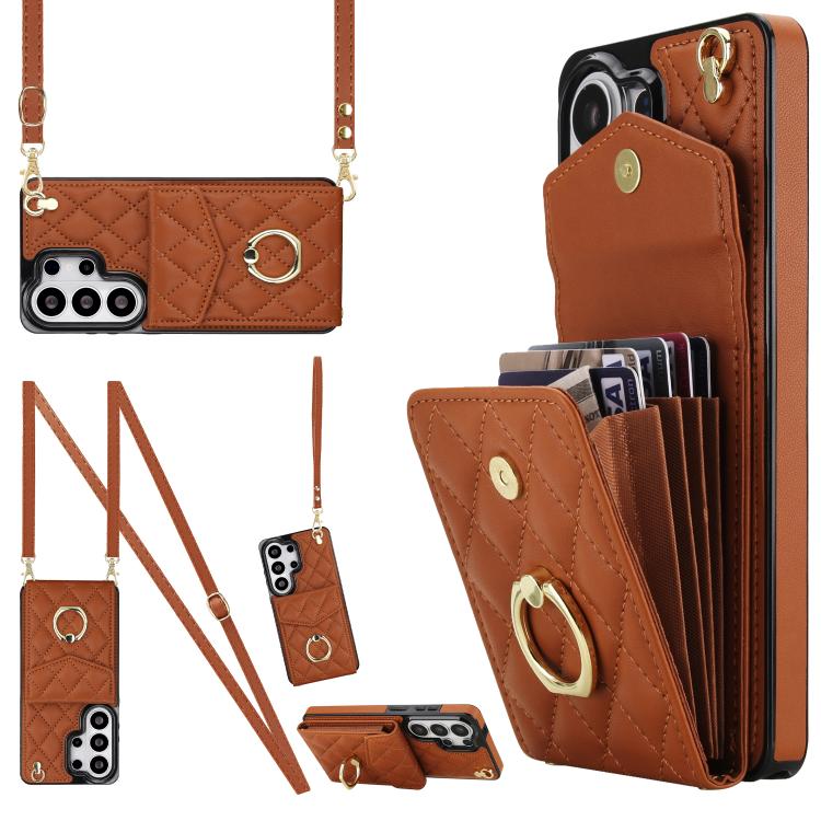 Rhombic Texture Card Bag Phone Case with Long Lanyard, For Samsung Galaxy S26+ 5G, For Samsung Galaxy S26 Ultra 5G, For Samsung Galaxy S26 5G, For Samsung Galaxy S25 Edge 5G, For Samsung Galaxy S24 Ultra 5G, For Samsung Galaxy S24+ 5G                  ...