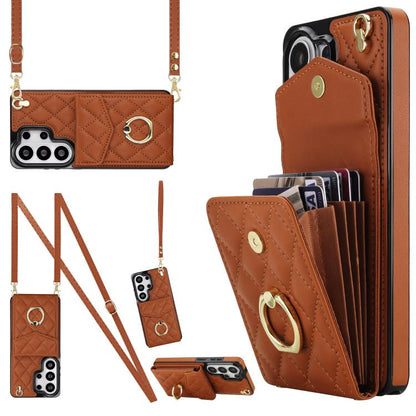 Rhombic Texture Card Bag Phone Case with Long Lanyard, For Samsung Galaxy S26+ 5G, For Samsung Galaxy S26 Ultra 5G, For Samsung Galaxy S26 5G, For Samsung Galaxy S25 Edge 5G, For Samsung Galaxy S24 Ultra 5G, For Samsung Galaxy S24+ 5G                  ...