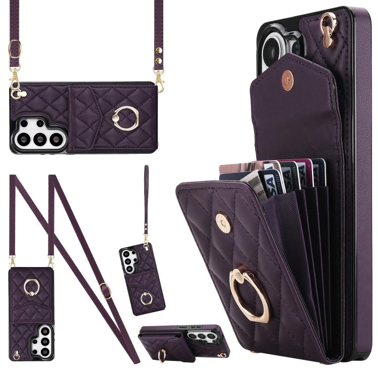 Rhombic Texture Card Bag Phone Case with Long Lanyard, For Samsung Galaxy S26+ 5G, For Samsung Galaxy S26 Ultra 5G, For Samsung Galaxy S26 5G, For Samsung Galaxy S25 Edge 5G, For Samsung Galaxy S24 Ultra 5G, For Samsung Galaxy S24+ 5G                  ...