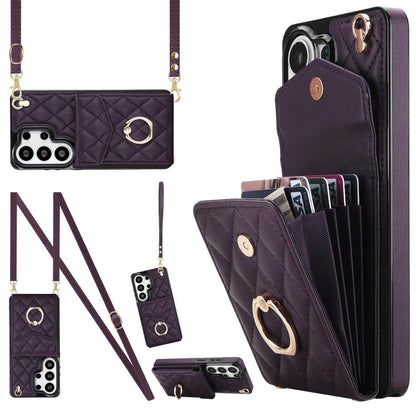 Rhombic Texture Card Bag Phone Case with Long Lanyard, For Samsung Galaxy S26+ 5G, For Samsung Galaxy S26 Ultra 5G, For Samsung Galaxy S26 5G, For Samsung Galaxy S25 Edge 5G, For Samsung Galaxy S24 Ultra 5G, For Samsung Galaxy S24+ 5G                  ...