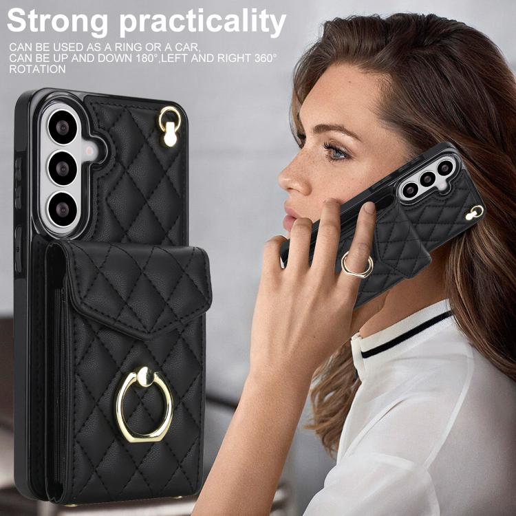 Rhombic Texture Card Bag Phone Case with Long Lanyard, For Samsung Galaxy S26+ 5G, For Samsung Galaxy S26 Ultra 5G, For Samsung Galaxy S26 5G, For Samsung Galaxy S25 Edge 5G, For Samsung Galaxy S24 Ultra 5G, For Samsung Galaxy S24+ 5G                  ...