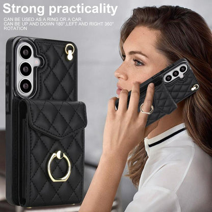 Rhombic Texture Card Bag Phone Case with Long Lanyard, For Samsung Galaxy S26+ 5G, For Samsung Galaxy S26 Ultra 5G, For Samsung Galaxy S26 5G, For Samsung Galaxy S25 Edge 5G, For Samsung Galaxy S24 Ultra 5G, For Samsung Galaxy S24+ 5G                  ...