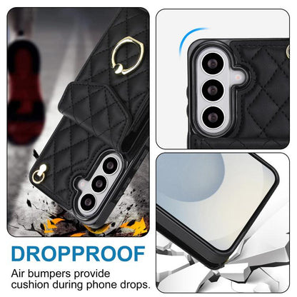 Rhombic Texture Card Bag Phone Case with Long Lanyard, For Samsung Galaxy S26+ 5G, For Samsung Galaxy S26 Ultra 5G, For Samsung Galaxy S26 5G, For Samsung Galaxy S25 Edge 5G, For Samsung Galaxy S24 Ultra 5G, For Samsung Galaxy S24+ 5G                  ...