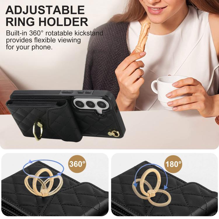 Rhombic Texture Card Bag Phone Case with Long Lanyard, For Samsung Galaxy S26+ 5G, For Samsung Galaxy S26 Ultra 5G, For Samsung Galaxy S26 5G, For Samsung Galaxy S25 Edge 5G, For Samsung Galaxy S24 Ultra 5G, For Samsung Galaxy S24+ 5G                  ...