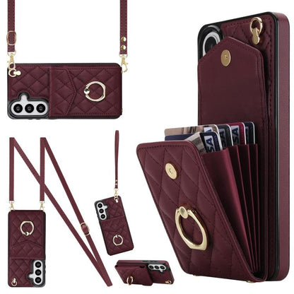 Rhombic Texture Card Bag Phone Case with Long Lanyard, For Samsung Galaxy S26+ 5G, For Samsung Galaxy S26 Ultra 5G, For Samsung Galaxy S26 5G, For Samsung Galaxy S25 Edge 5G, For Samsung Galaxy S24 Ultra 5G, For Samsung Galaxy S24+ 5G                  ...